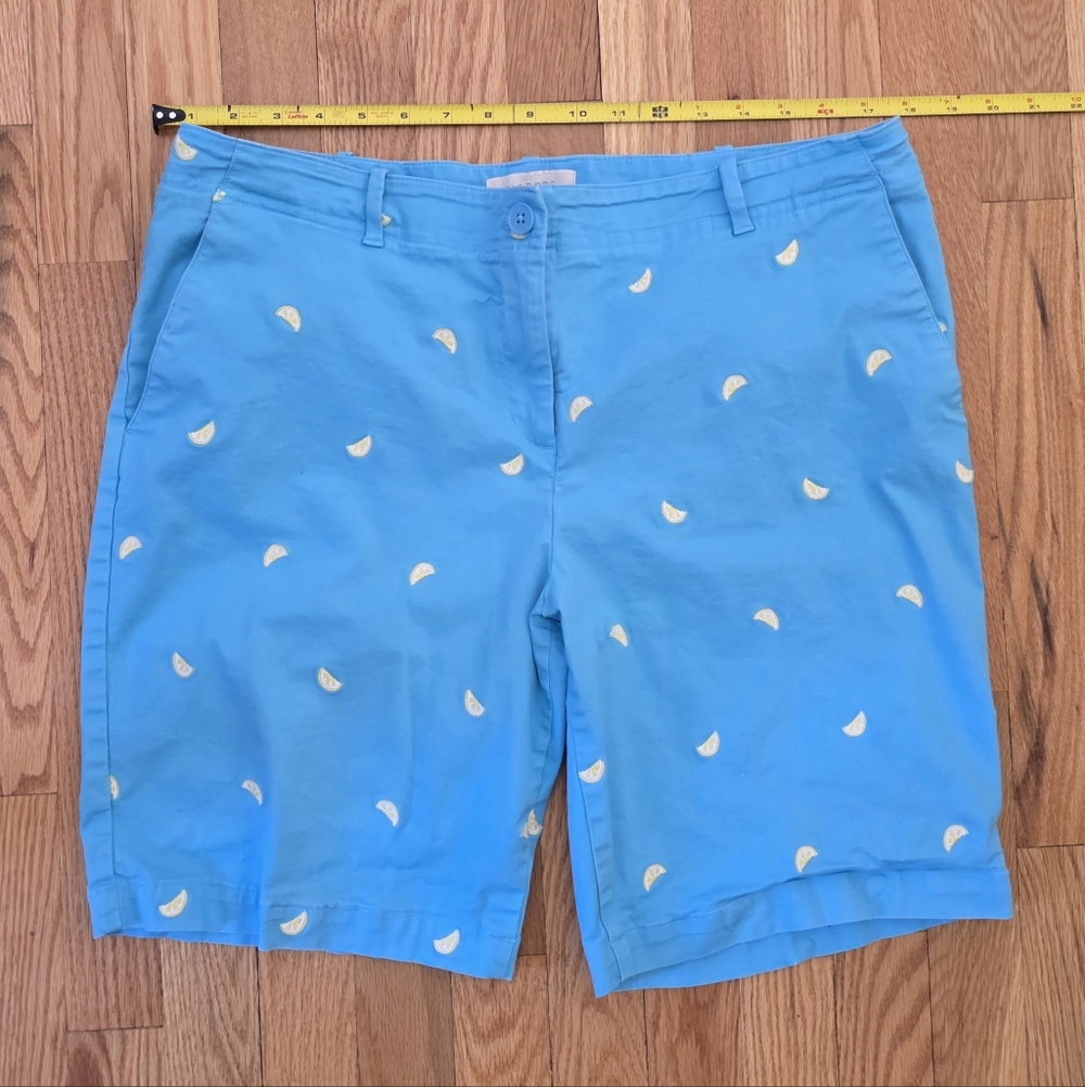 Talbot's Women’s Blue Embroidered Lemon Print Shorts Size 16p